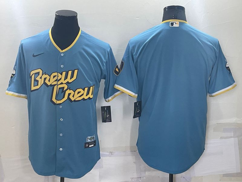 Men Milwaukee Brewers Blank Blue City Edition Game Nike 2022 MLB Jersey
